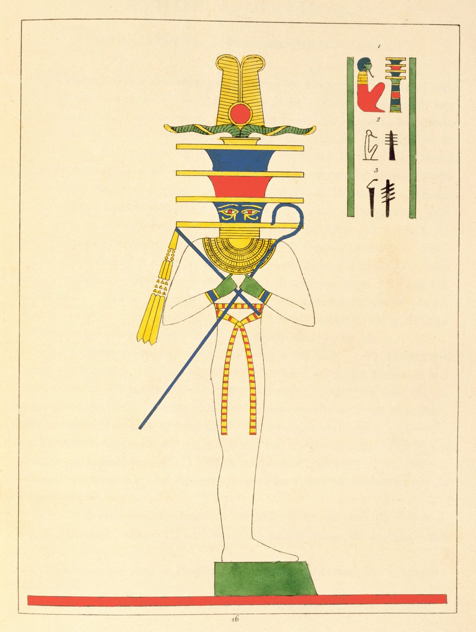 Guden Ptah, illustration från Egyptian Pantheon: samling mytologiska karaktärer från det antika Egypten av Jean-Francois Champollion, publicerad 1823-25 av Leon Jean Joseph Dubois