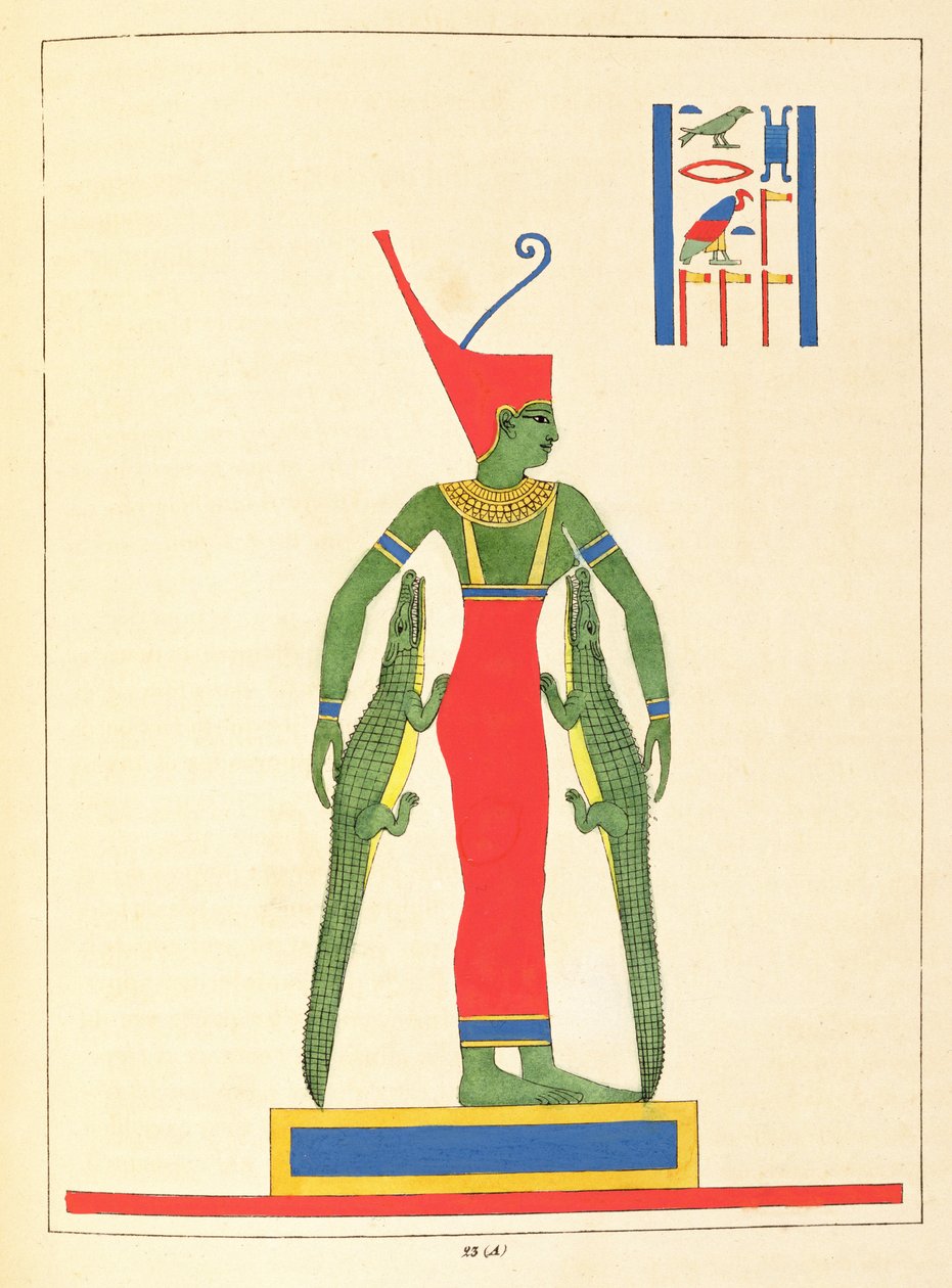 Gudinnan Neith, illustration från Egyptian Pantheon: samling mytologiska karaktärer från det antika Egypten av Jean-Francois Champollion, publicerad 1823-25 av Leon Jean Joseph Dubois