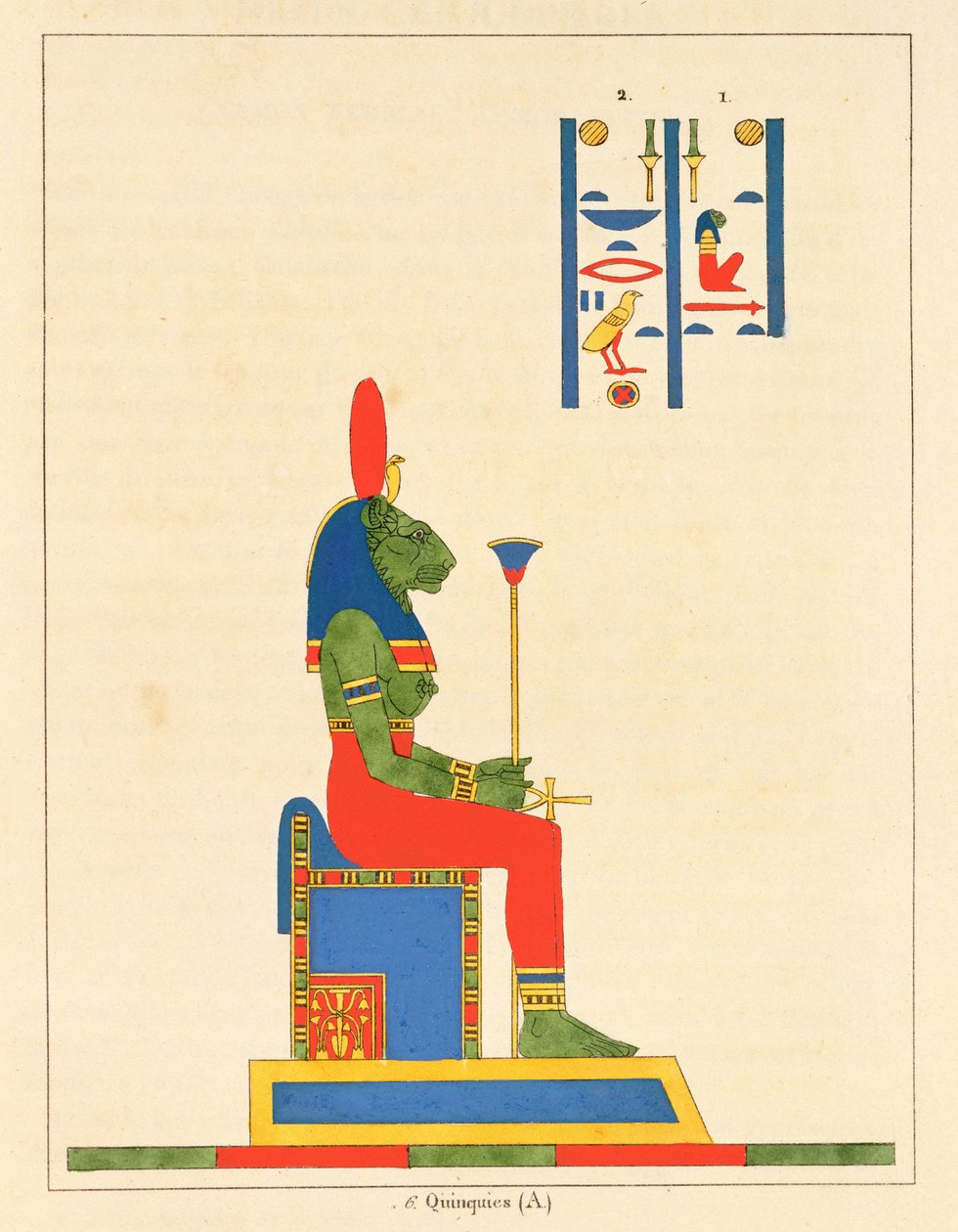 Gudinnan Sekhmet, illustration från Egyptian Pantheon: samling mytologiska karaktärer från det antika Egypten av Jean-Francois Champollion, publicerad 1823-25 av Leon Jean Joseph Dubois