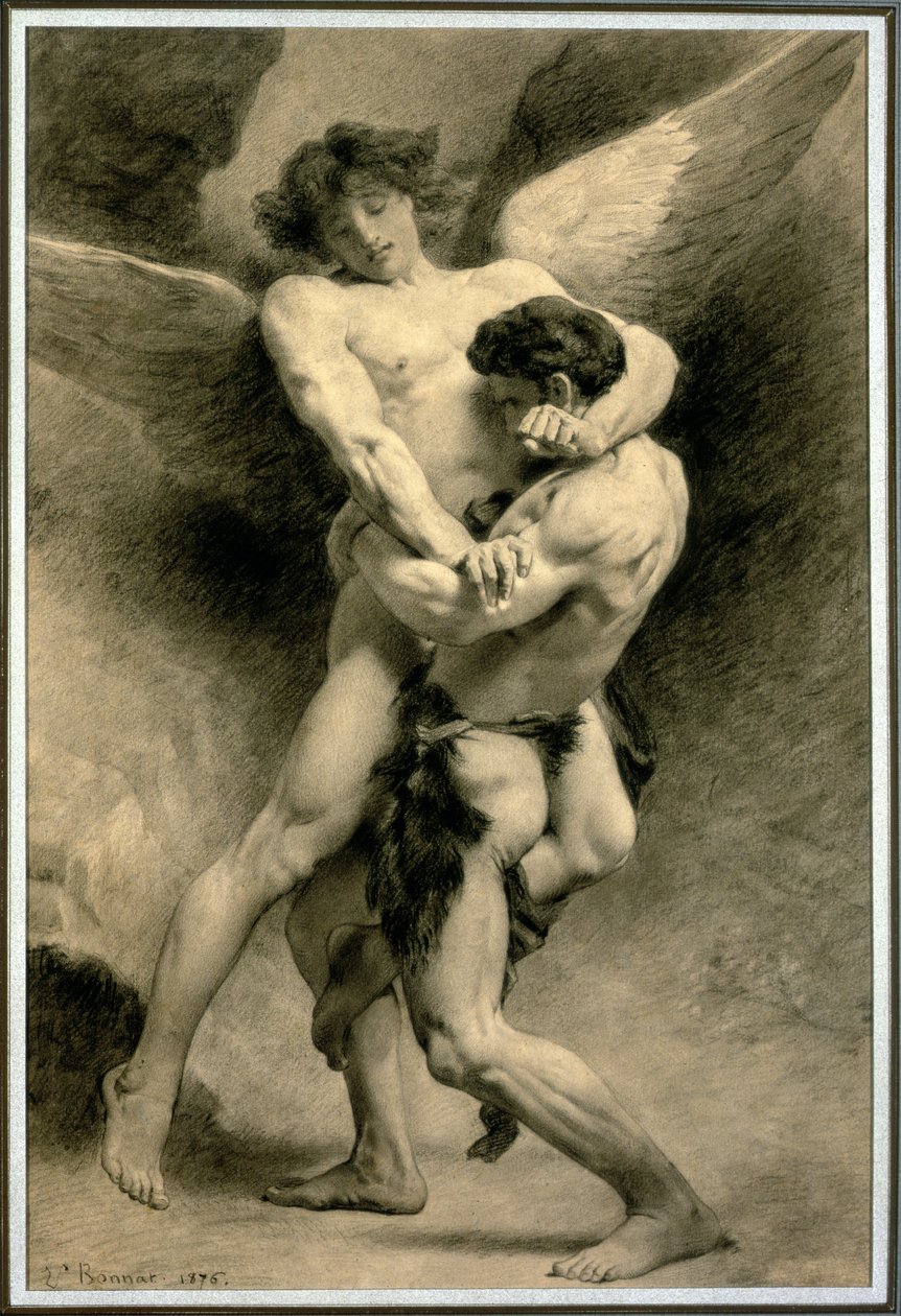 Studie för Jacob Wrestling with the Angel, 1876 (penna och svart krita på papper) av Leon Joseph Florentin Bonnat