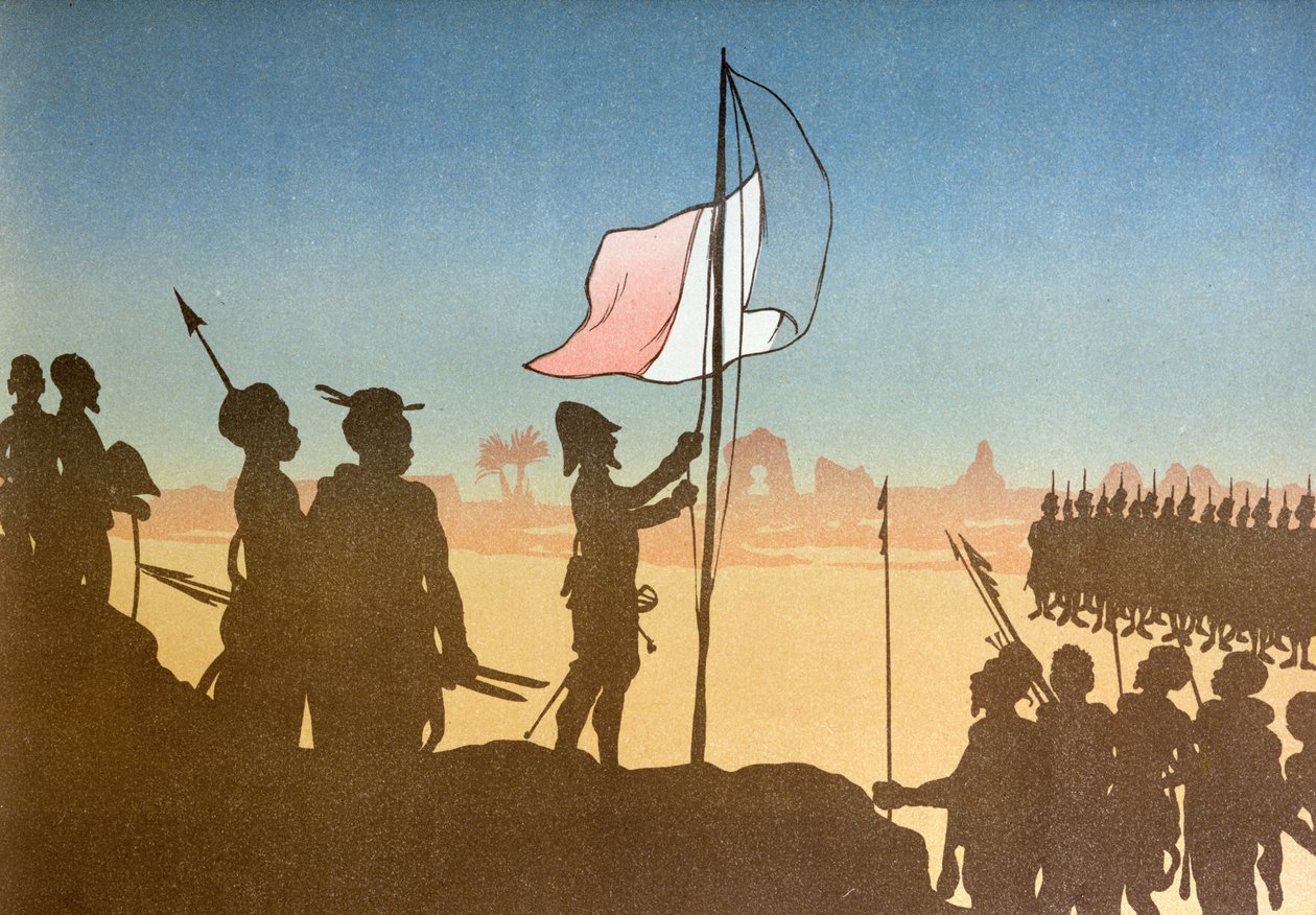 Skuggspel som föreställer hissandet av den franska flaggan i Fashoda 1898, 1900 av Leon Leroy