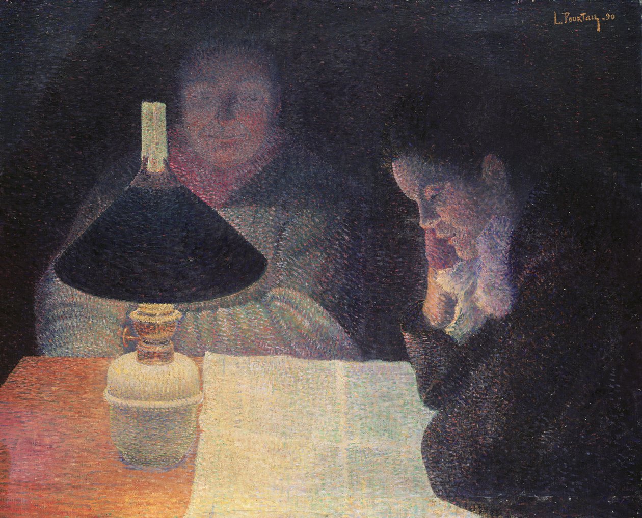 Läser under lampan, 1890 av Leon Pourtau