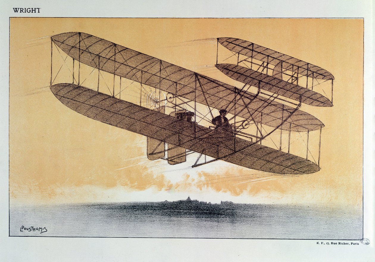 Wilbur Wright (1867-1912) i sin "flyer", före 1914 av Leon Pousthomis