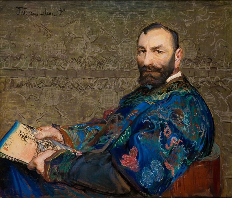  Portret Feliksa Jasienskiego w bekitnym kaftanien av Leon Wyczokowski