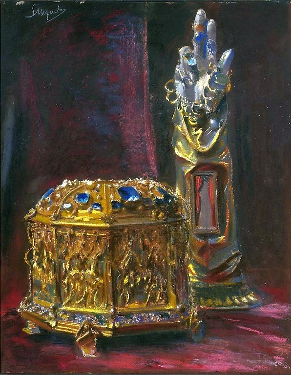 Reliquaries for the head and hand of St. Stanislaus.  av Leon Wyczokowski