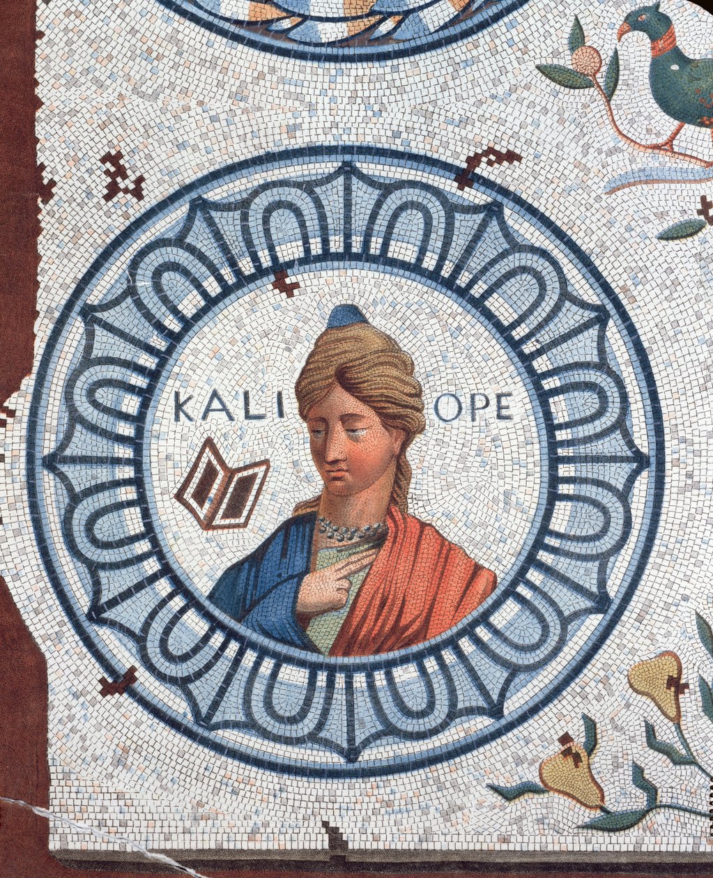 Calliope, vältalighetens mus och episk poesi (färggravyr) av Leon de Laborde