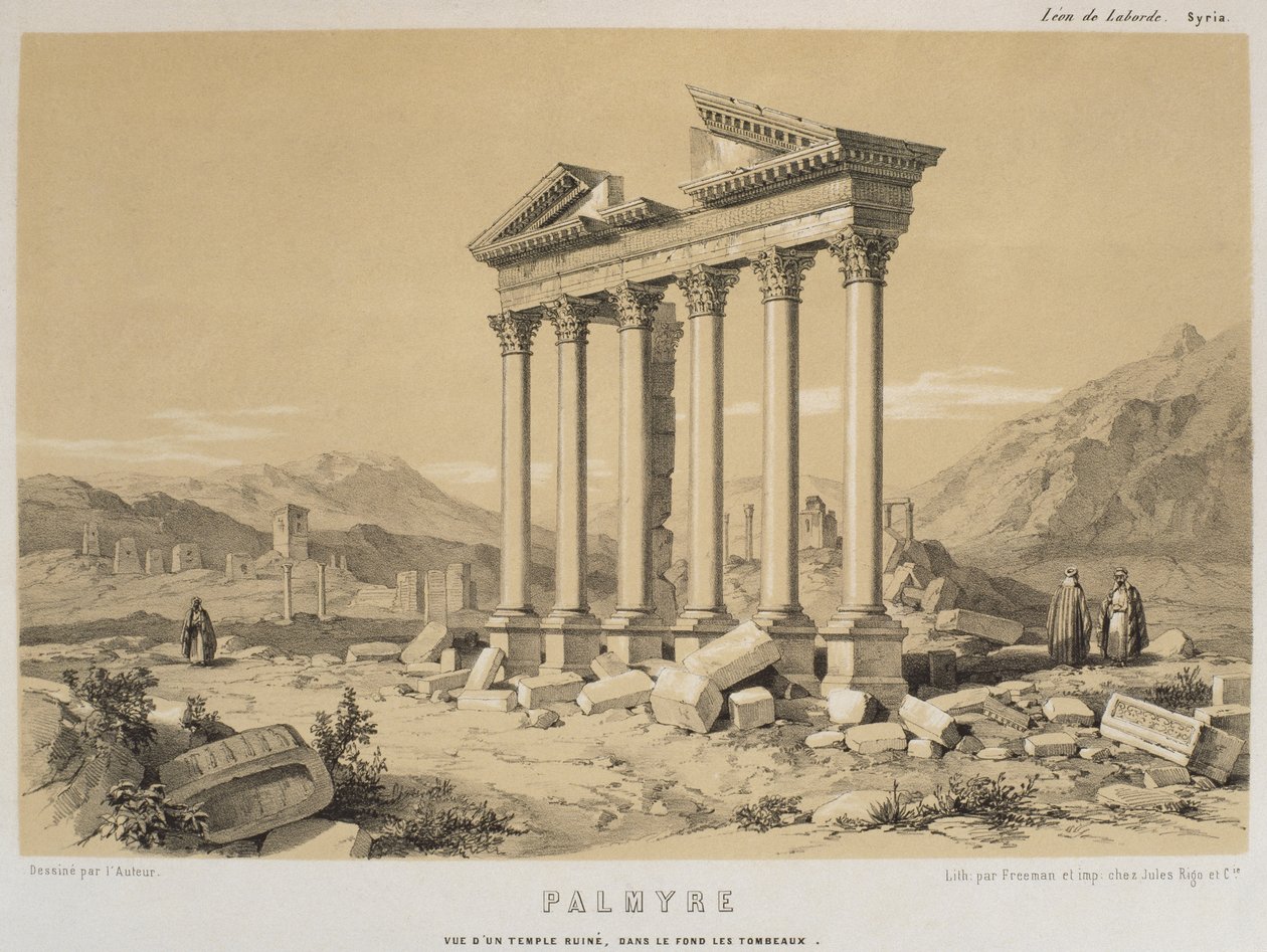 Utsikt över ett förstört tempel, Palmyra, Syrien, illustration från "Voyage en Asie Mineure" av Leon de Laborde, Paris, 1838 av Leon de Laborde