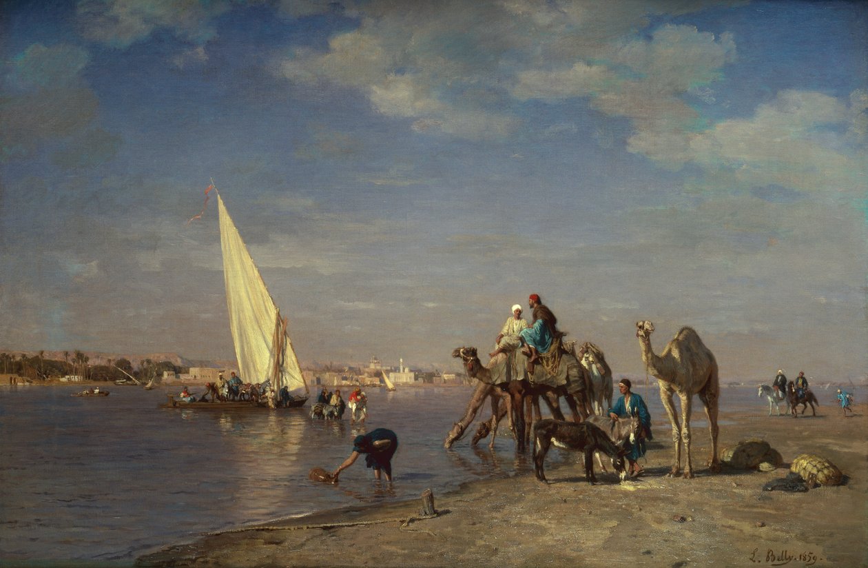 Scen vid Nilen av Leon Auguste Adolphe Belly