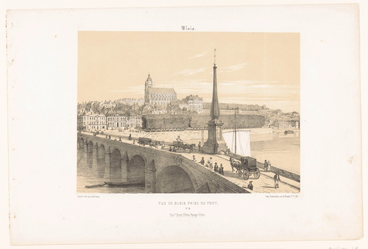 Utsikt över Blois från bron Vue de Blois prize du pont (titel på objekt) Contemporary France (serietitel) La France de nos jours (serietitel) av Leon Auguste Asselineau