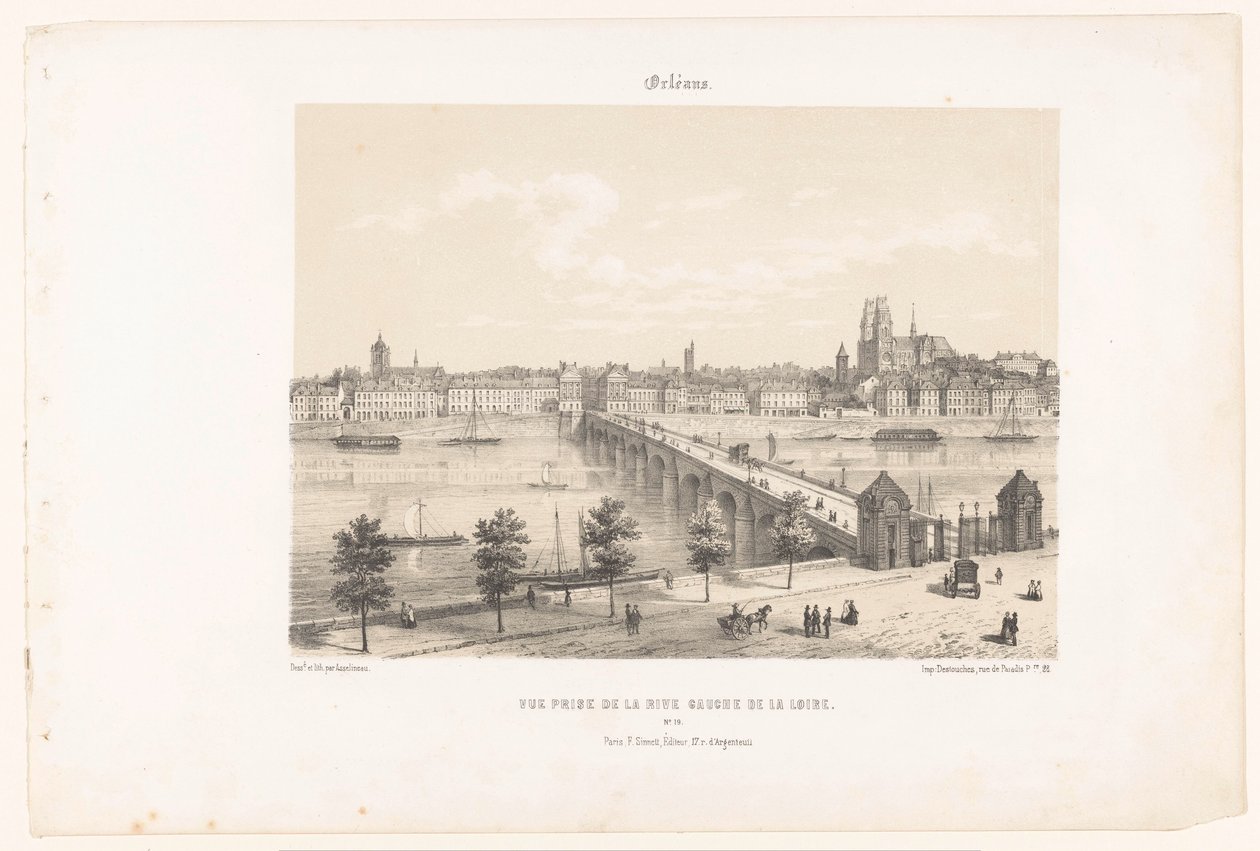 Utsikt över Orléans från Loires vänstra strand Orleans. Vue prize de la rive gauche de la Loire (titel på objekt) Contemporary France (serietitel) La France de nos jours (serietitel på objekt) av Leon Auguste Asselineau