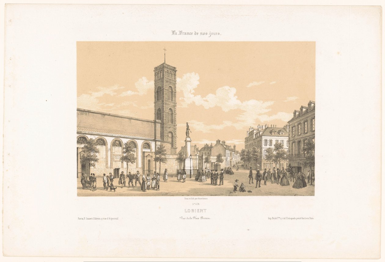 Utsikt över Place Bisson i Lorient Lorient. Vue de la place Bisson (titel på objekt) Contemporary France (serietitel) La France de nos jours (serietitel på objekt) av Leon Auguste Asselineau