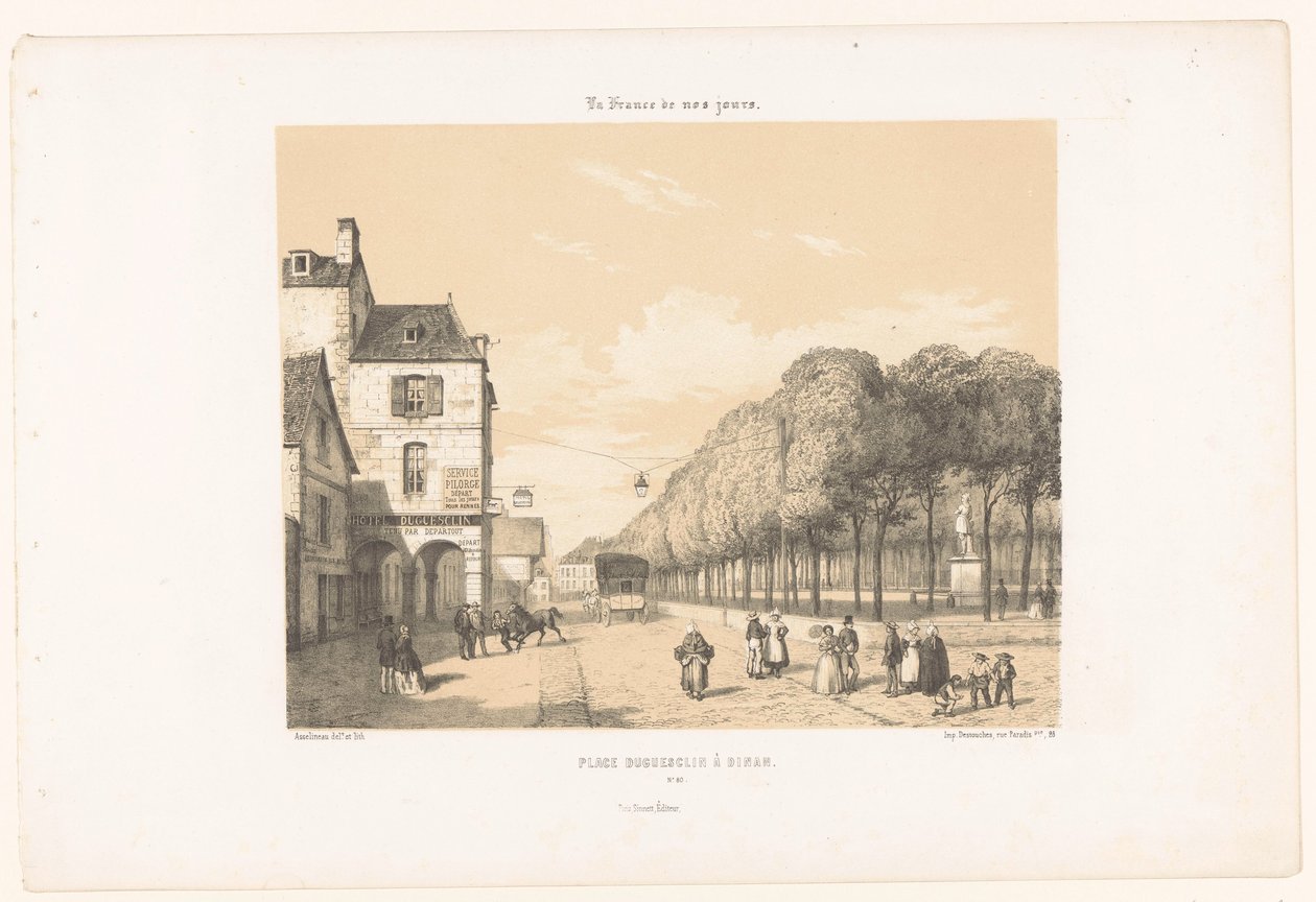 Tåg till Place Du Guesclin i Dinan Place Duguesclin à Dinan (titel på objekt) Dagens Frankrike (serietitel) La France de nos jours (serietitel på objekt) av Leon Auguste Asselineau