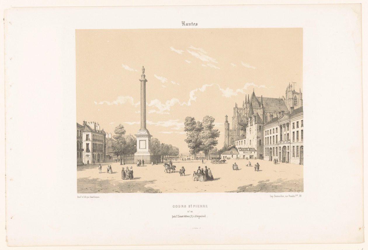 Utsikt över Place Maréchal-Foch och Cours Saint-Pierre i Nantes Nantes. Cours St. Pierre (titel på objekt) Contemporary France (serietitel) La France de nos jours (serietitel) av Leon Auguste Asselineau