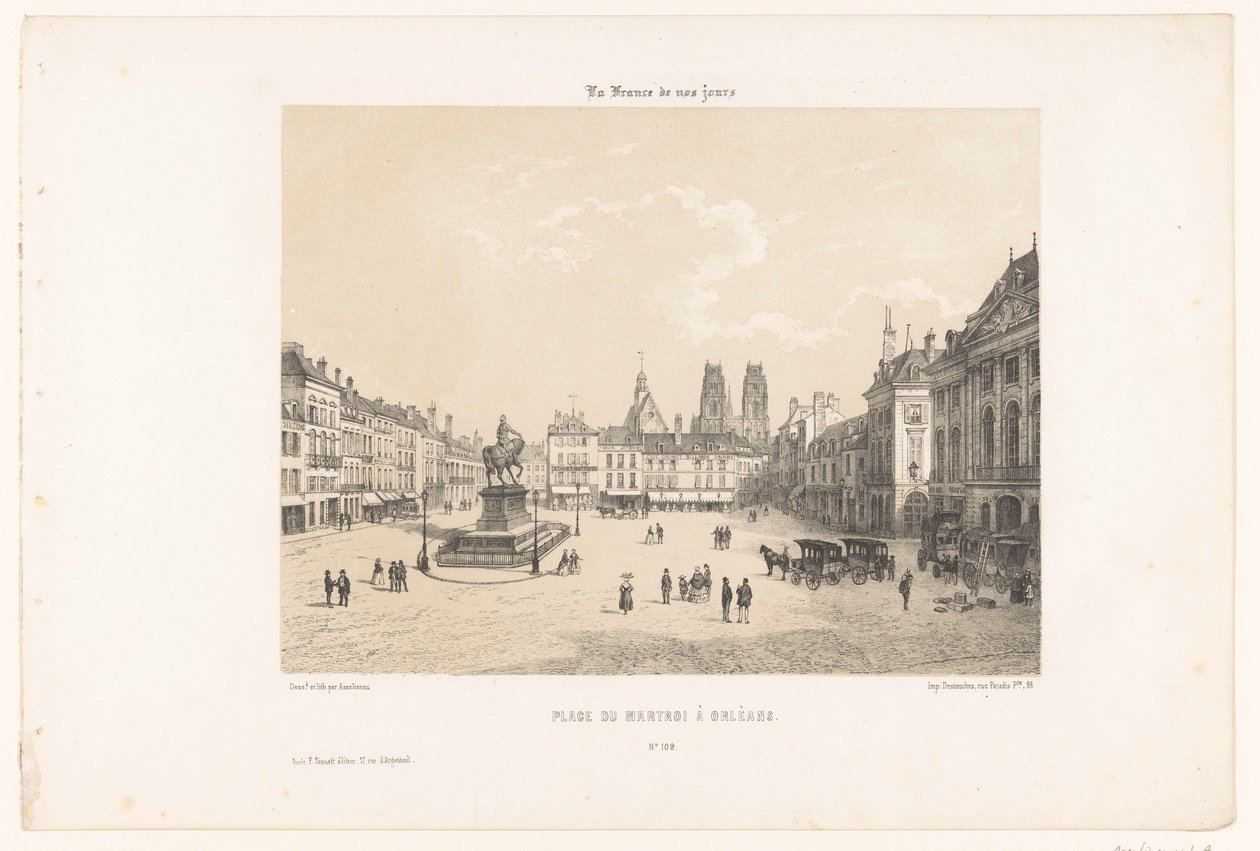 Utsikt över Place du Martroi i Orléans Place du Martroi à Orleans (titel på objekt) Contemporary France (serietitel) La France de nos jours (serietitel på objekt) av Leon Auguste Asselineau