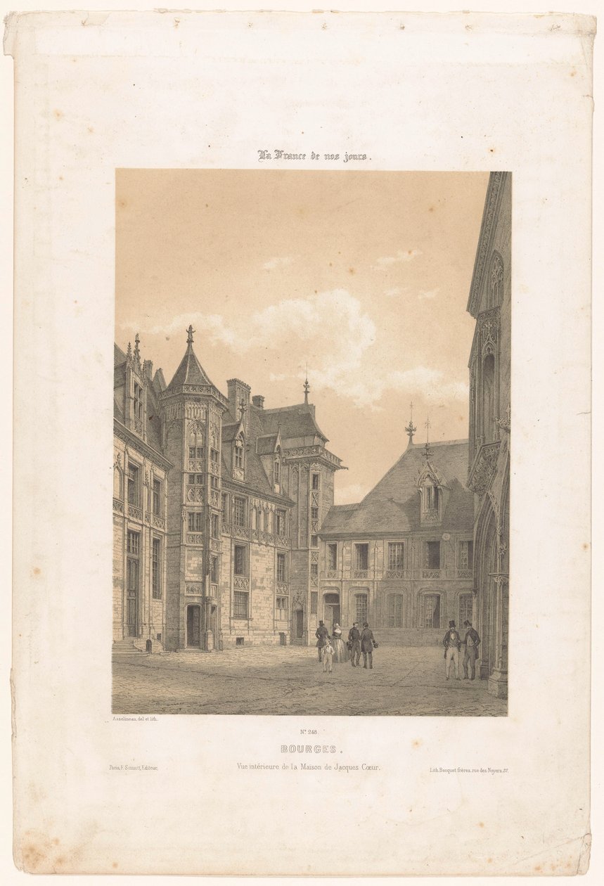 Utsikt över innergården till Palais Jacques-Coeur i Bourges Bourges. Vue interior de la maison de Jacques Coeur (titel på objekt) Contemporary France (serietitel) La France de nos jours (serietitel på objekt) av Leon Auguste Asselineau