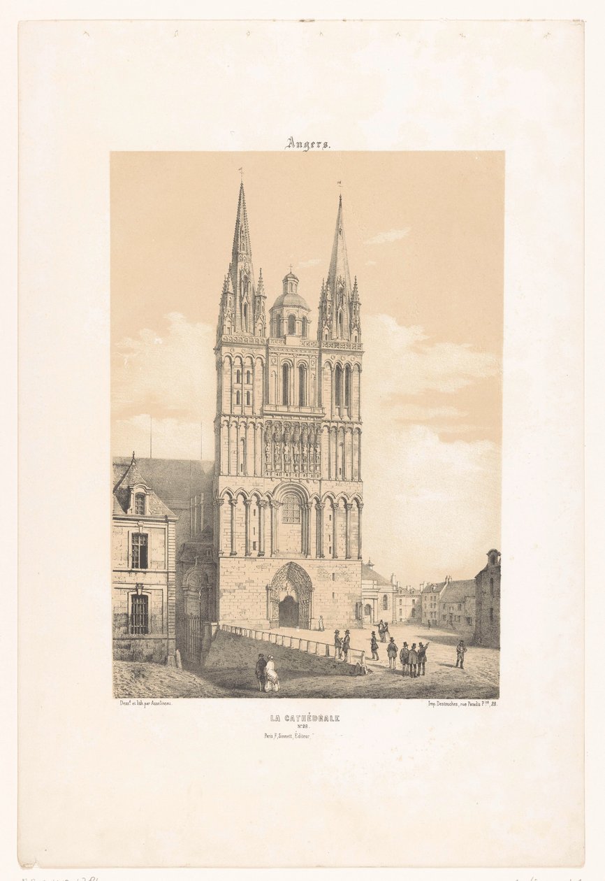 Utsikt över Angers katedral Ilska. La cathédrale (titel på objekt) Contemporary France (serietitel) La France de nos jours (serietitel) av Leon Auguste Asselineau