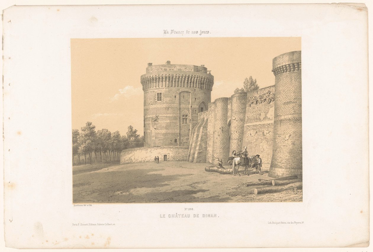 Utsikt över ett av tornen på slottet Dinan Le château de Dinan (titel på objekt) Contemporary France (serietitel) La France de nos jours (serietitel på objekt) av Leon Auguste Asselineau