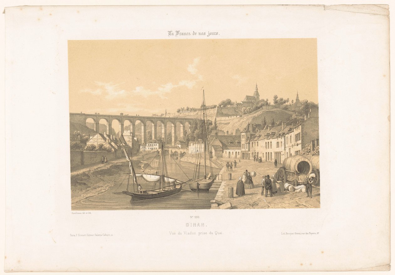 Utsikt över viadukten i Dinan från kajen Dinan. Vue du viaduc prize du quai (titel på objekt) Contemporary France (serietitel) La France de nos jours (serietitel på objekt) av Leon Auguste Asselineau