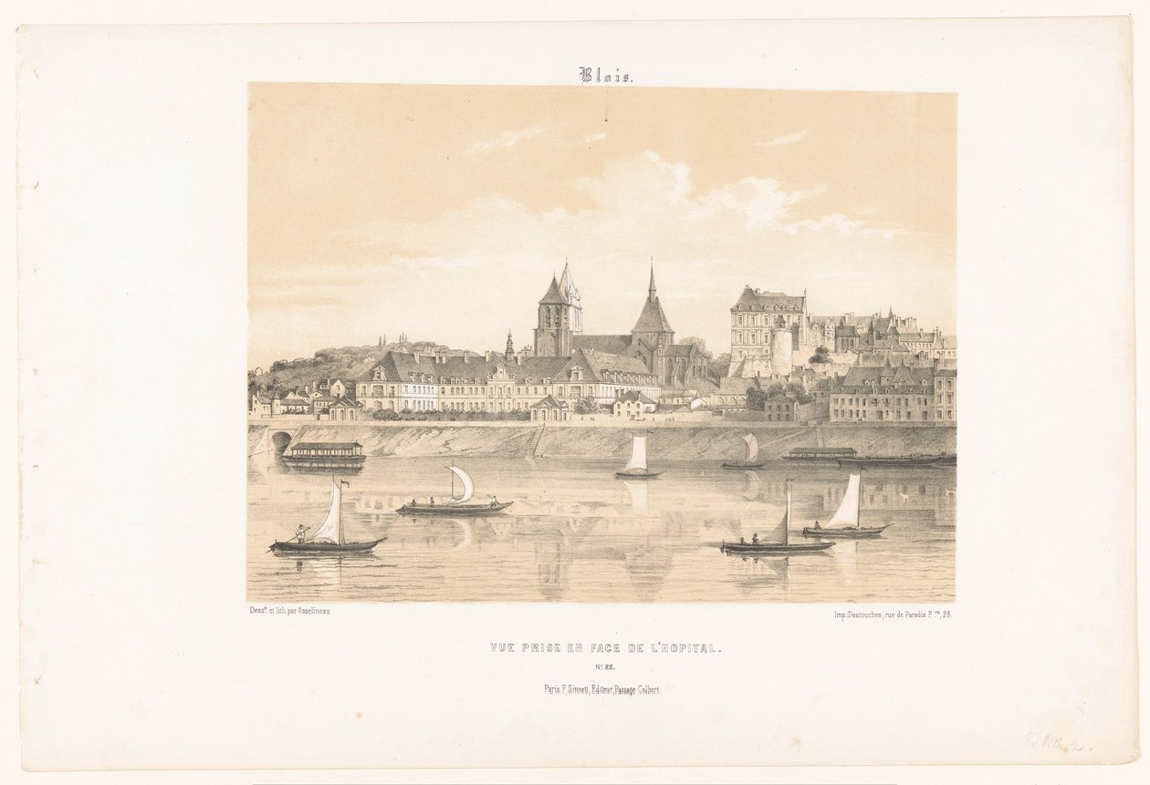 Utsikt över sjukhuset i Blois från andra sidan Loire blois. Vue prize en face de l