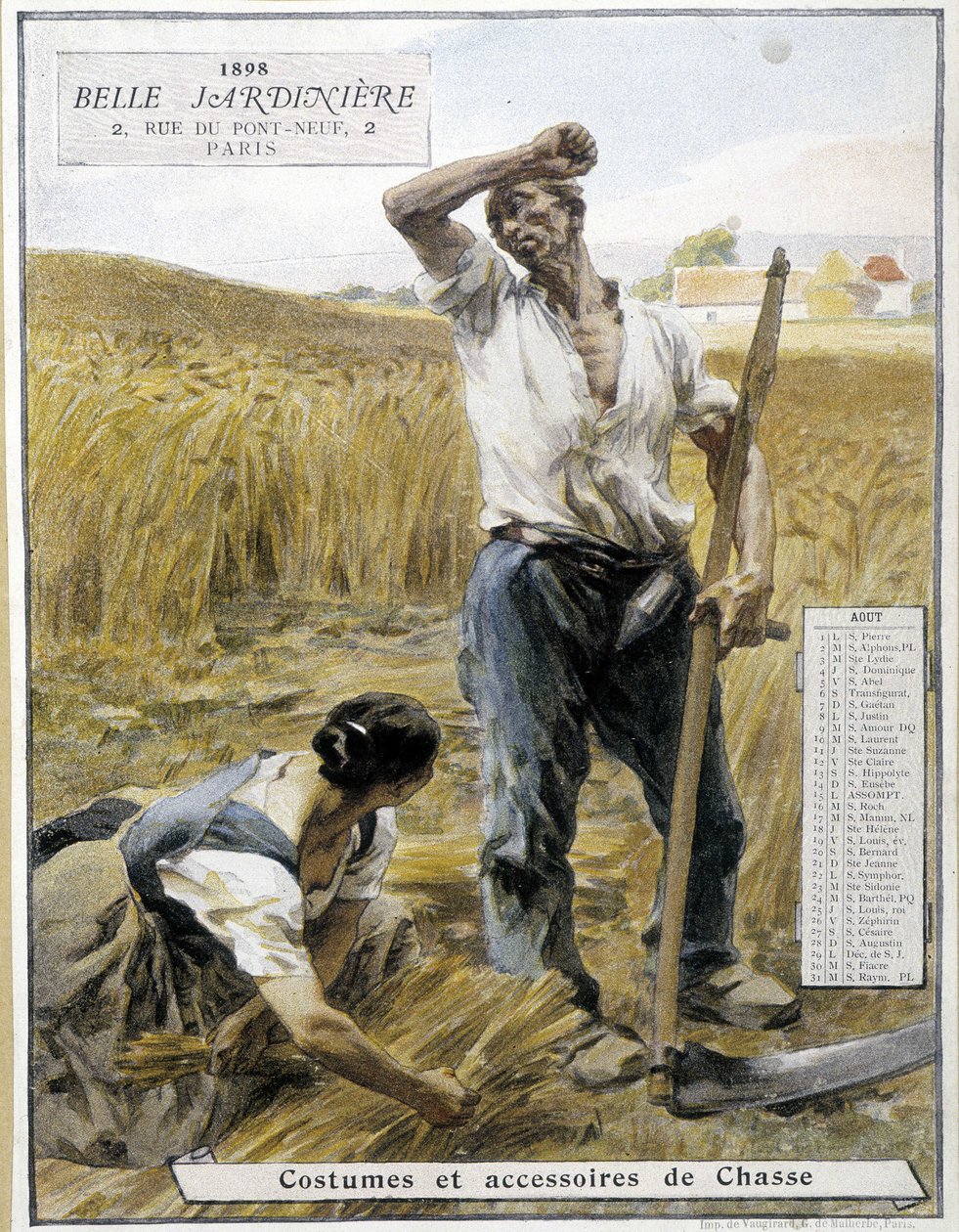 Skörd - av Lhermitte, butikskalender "" Den vackra trädgårdsmästaren", augusti 1898 av Leon Augustin Lhermitte