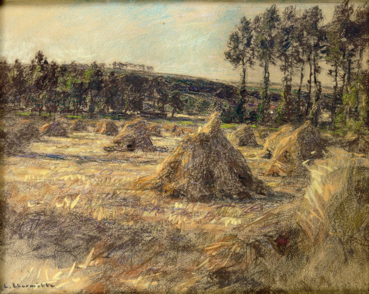 Höstackar i solnedgången, 1906 (pastell på papper) av Leon Augustin Lhermitte