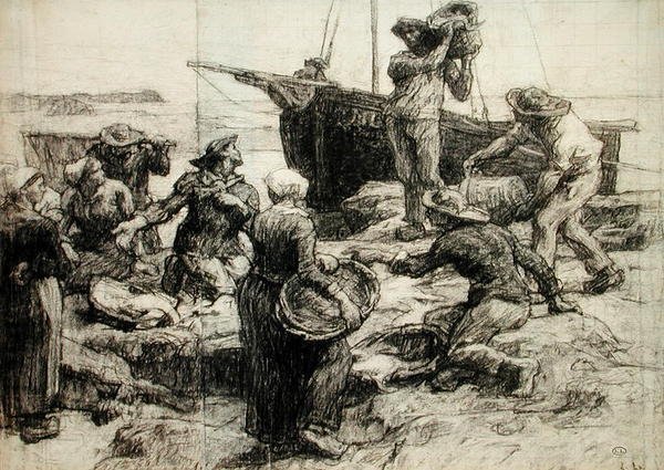 Sortera fångsten (kol på papper) av Leon Augustin Lhermitte
