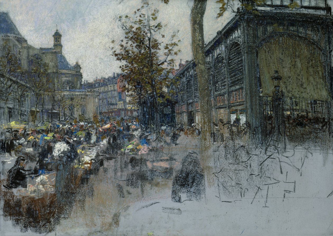 Studie for Les Halles, 1893 (pastel på kort) swed av Leon Augustin Lhermitte