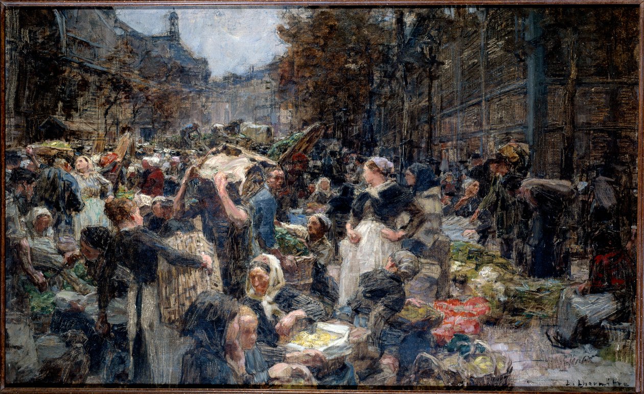Hallarna. Folkmassan i Marche des Halles i Paris på 1800-talet. Skiss av Leon Augustin Lhermitte (1844-1925) av Leon Augustin Lhermitte