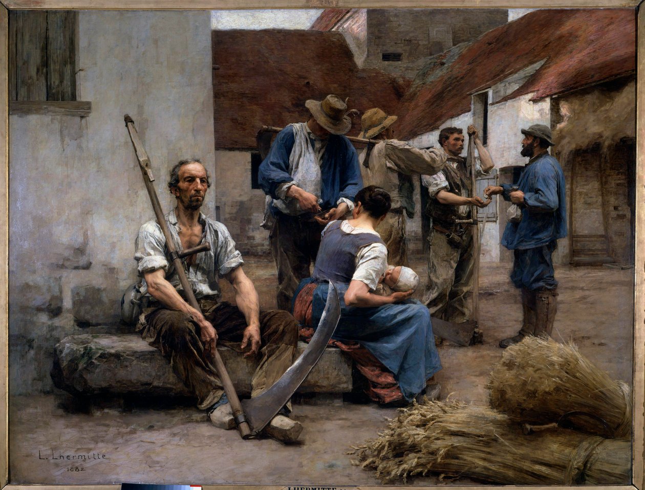 Lönelistan för skördare på en gård, en av dem har en falsk. Målning av Leon Augustin Lhermitte (1844-1925) 1882 Sön. 2,15x2,72 m Paris, musee d