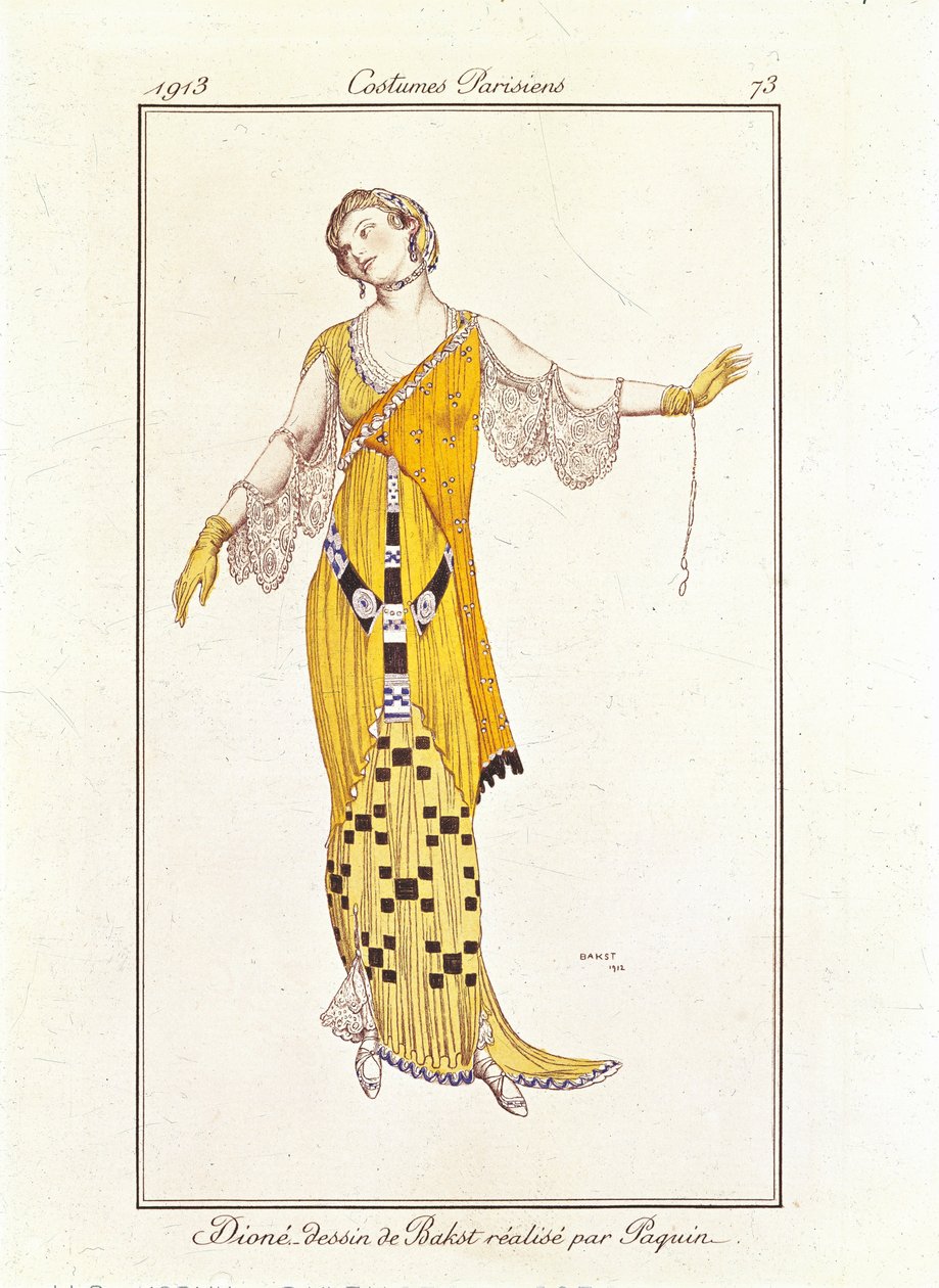 3285642 Dione, teckning av Bakst gjord av Jeanne Paquin. Parisiska Kostymer nr.73 av Leon Bakst