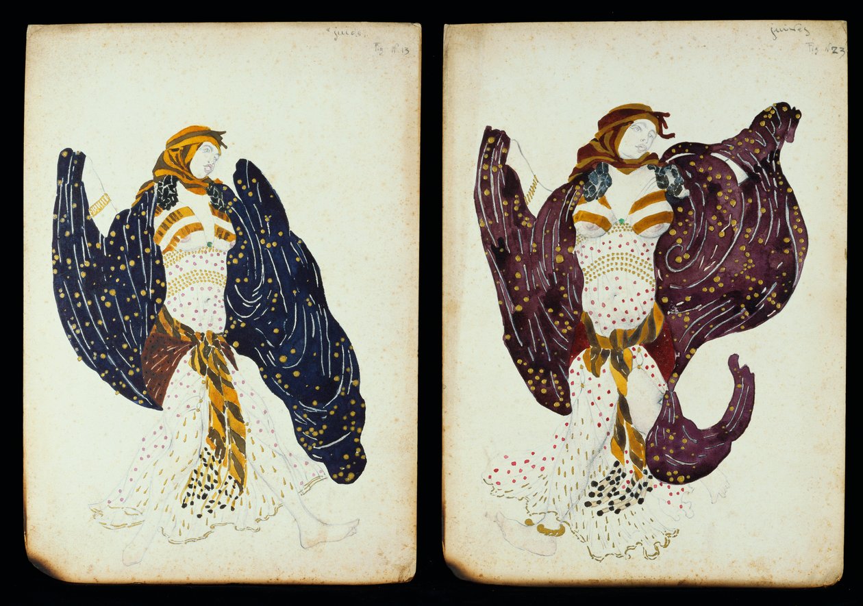 Ett par kostymdesigner för kvinnliga dansare från "Juive" av Leon Bakst