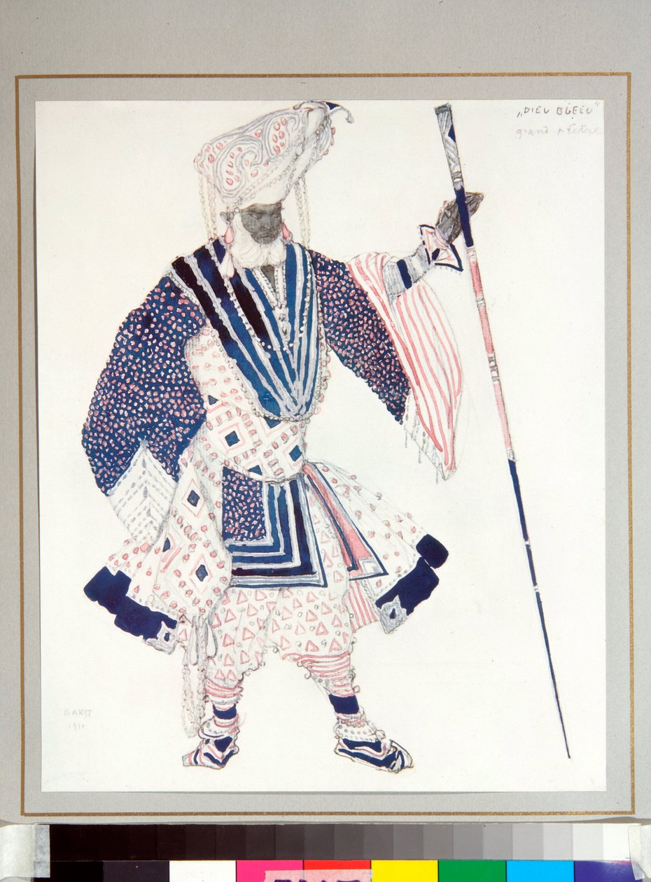 Balett russes: ""Grand priest"" Kostym designad av Leon Bakst (1866-1924) för balett ""Le dieu Bleu"" av Michel Fokine av Leon Bakst