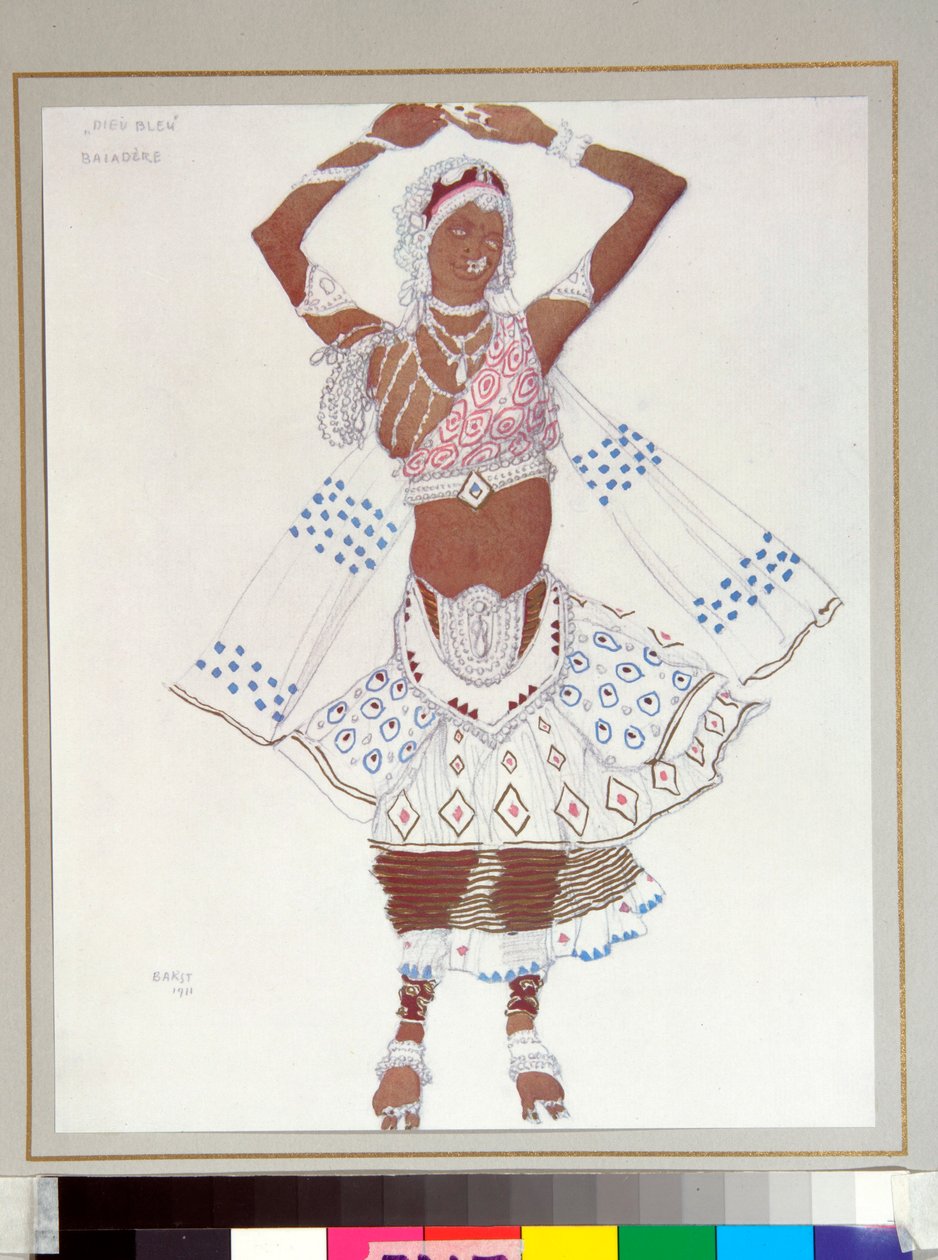 Balett russes: ""bayadere"" Kostym designad av Leon Bakst (1866-1924) för baletten ""The Blue God"" av Michel Fokine av Leon Bakst