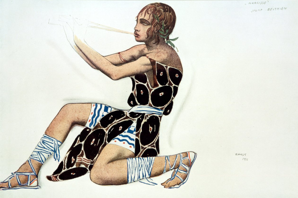 Beotien, kostymdesign en Ballets Russes-produktion av Narcisse, musik av Tcherepnin, 1911 av Leon Bakst