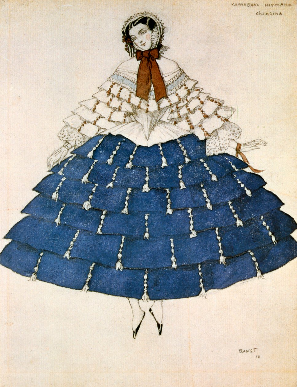 Chiarina, design för en kostym för balett Carnival komponerad av Robert Schumann, 1919. av Leon Bakst