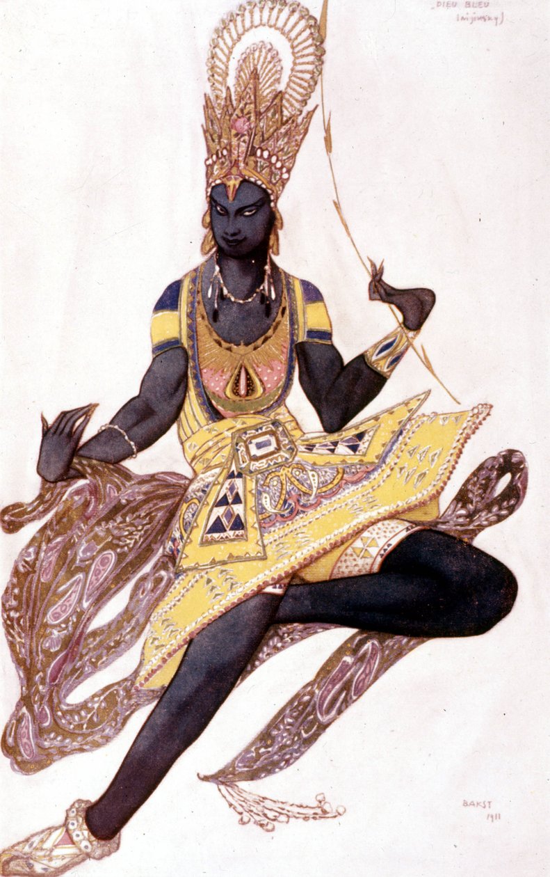 Kostym av Vaslav Nijinsky eller Nijinsky (1889-1950) skapad av Leo Bakst för "The Blue God" av Reynaldo Hahn (1875 - 1947) av Leon Bakst