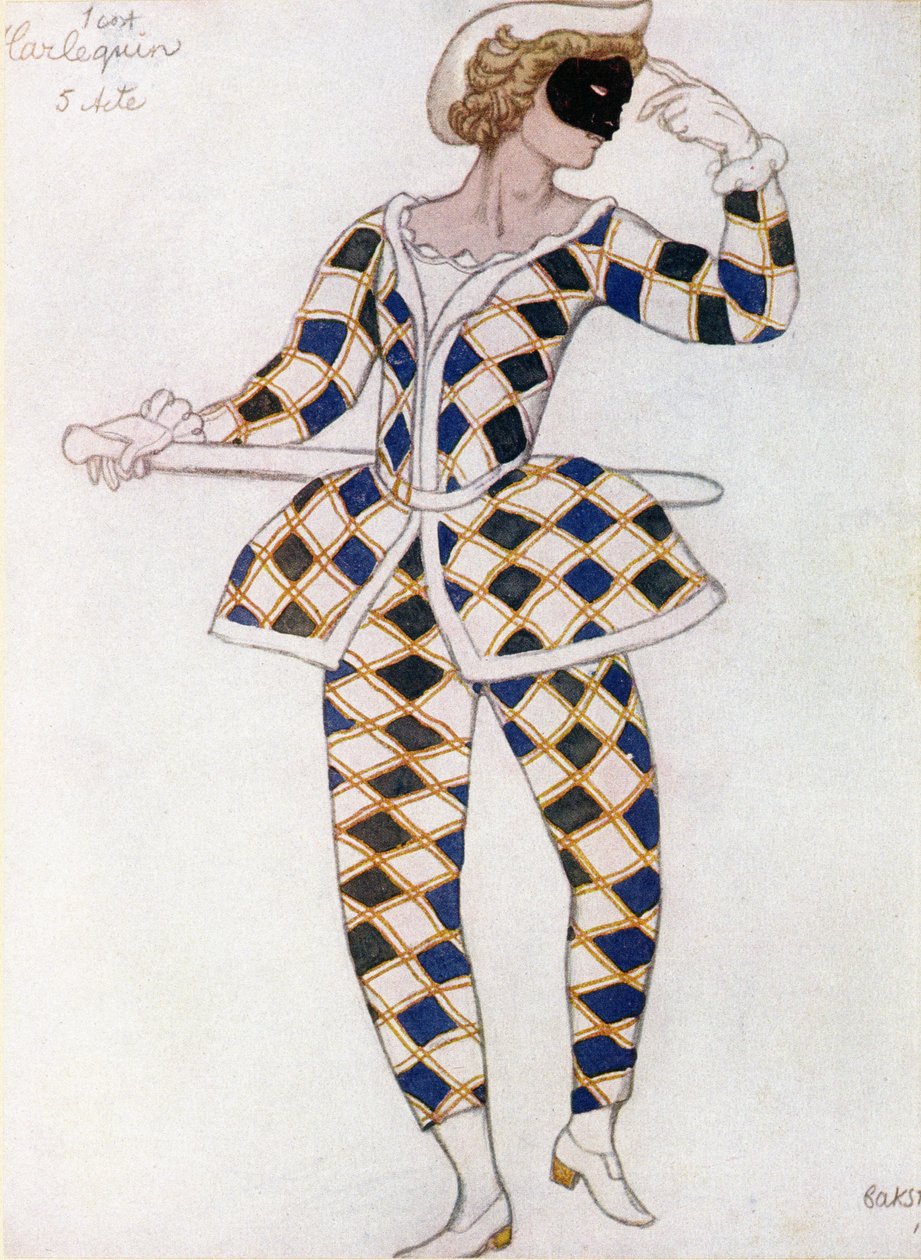 Kostymdesign för Harlekin från Törnrosa, 1921 av Leon Bakst