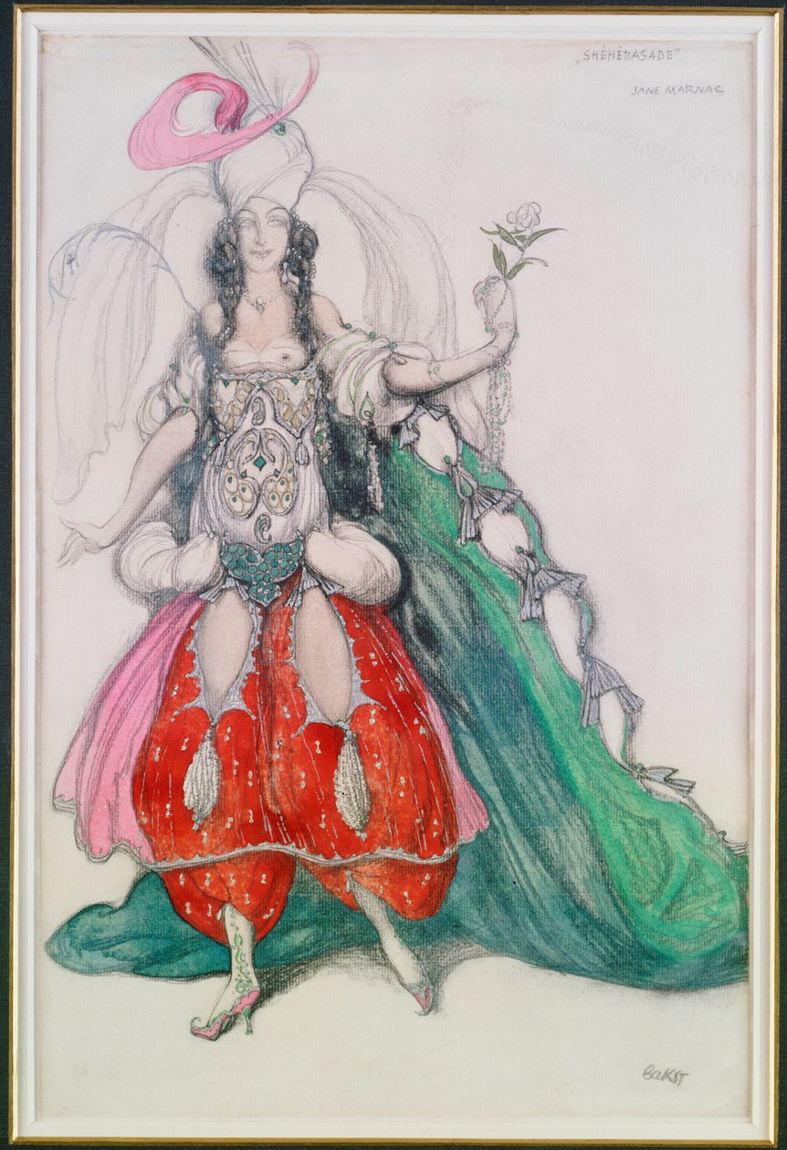 Kostymdesign för Jane Marnac som Zobeide från "Scheherazade" av Leon Bakst
