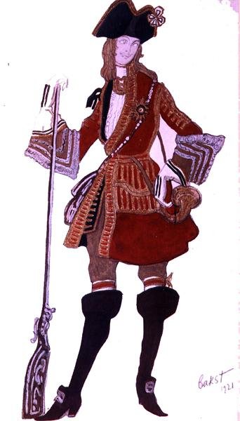 Kostymdesign för Prince Charming Hunting, från Sleeping Beauty av Leon Bakst