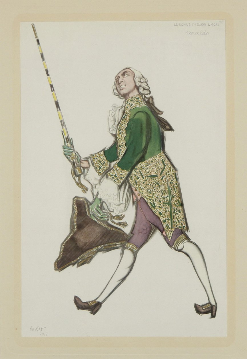 Kostymdesign för Rinaldo i baletten The Good-humoured Ladies av Scarlatti, 1917 av Leon Bakst