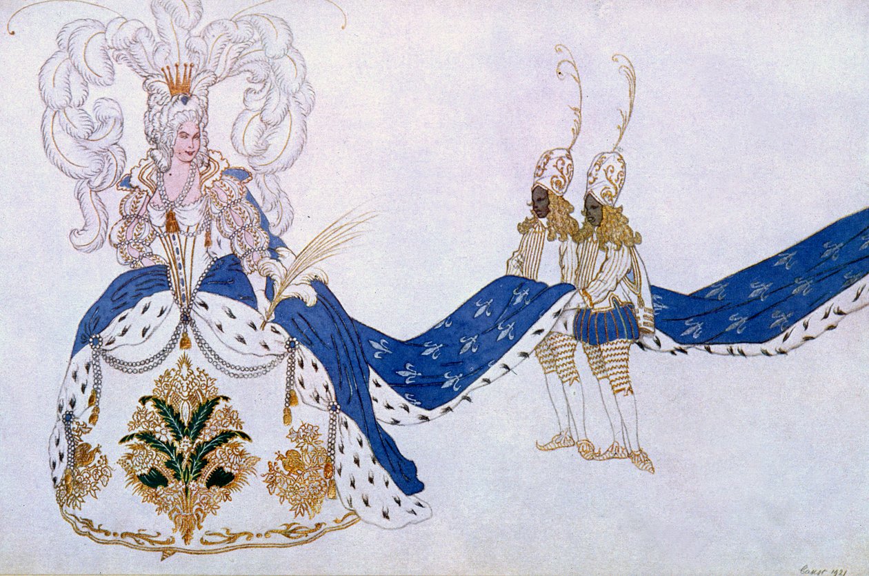 Kostymdesign för The Queen and Her Pages, från Sleeping Beauty, 1921 av Leon Bakst