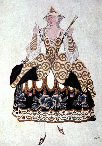 Kostymdesign för en kinesisk dam, från Sleeping Beauty av Leon Bakst