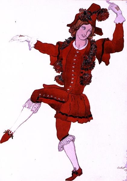 Kostymdesign för en Pageboy of the Fairy Mountain-Ash, från Sleeping Beauty av Leon Bakst