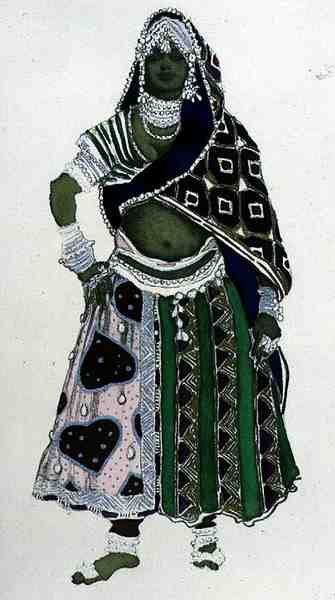 Kostymdesign för en arabisk flicka, från Le Dieu Bleu av Leon Bakst