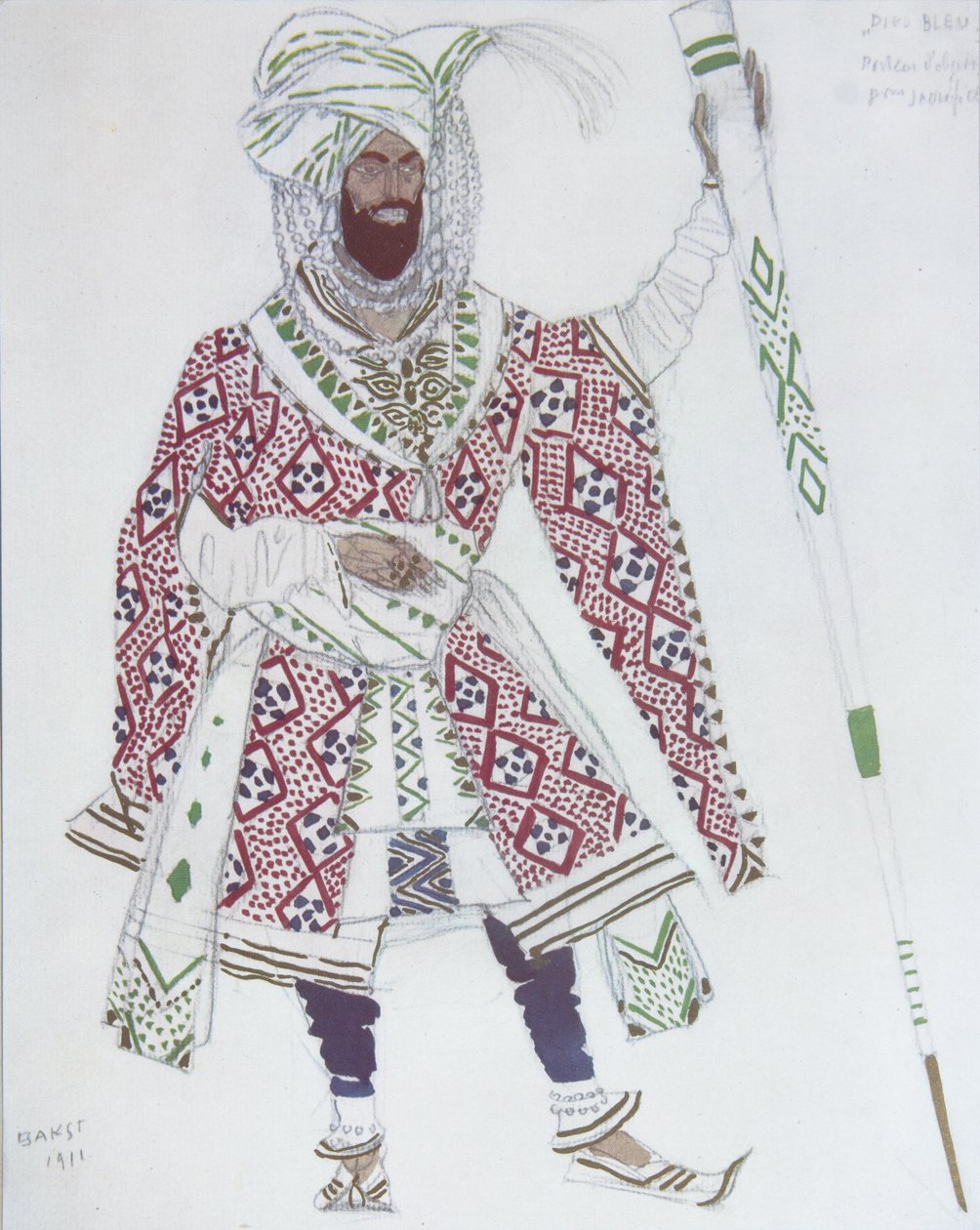 Kostymdesign för Ballet Blue God av R. Hahn, 1912 av Leon Bakst