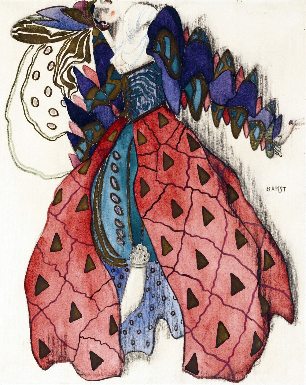 Kostymdesign för baletten ""La Legende de Joseph"" av R. Strauss - Bakst, Leon (1866-1924) - 1914 - Akvarell, Gouache på papper - 33x28 - Privat samling av Leon Bakst