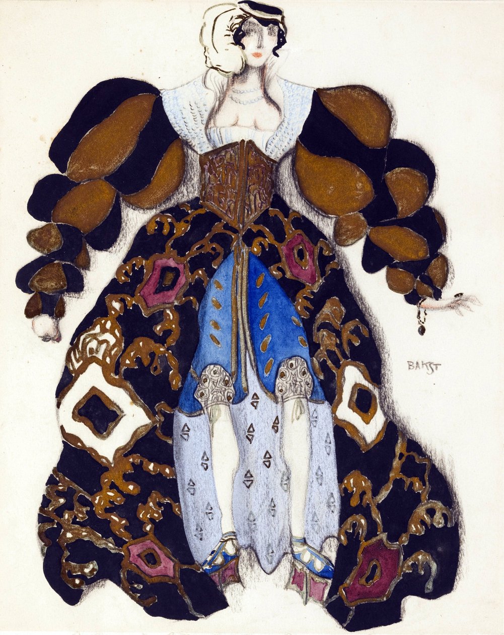 Kostymdesign för baletten ""La Legende de Joseph"" av R. Strauss - Bakst, Leon (1866-1924) - 1914 - Akvarell, Gouache på papper - 33x28 - Privat samling av Leon Bakst