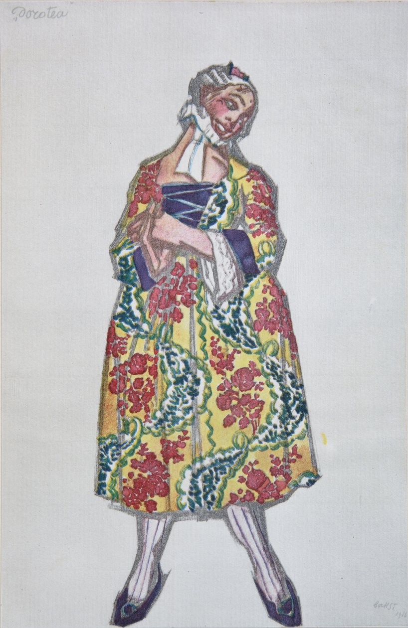 Kostymdesign för baletten Kvinnor på gott humör av C. Goldoni, 1917 av Leon Bakst