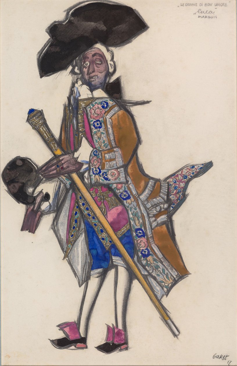 Kostymdesign för baletten The Good-Humoured Ladies av Scarlatti av Leon Bakst