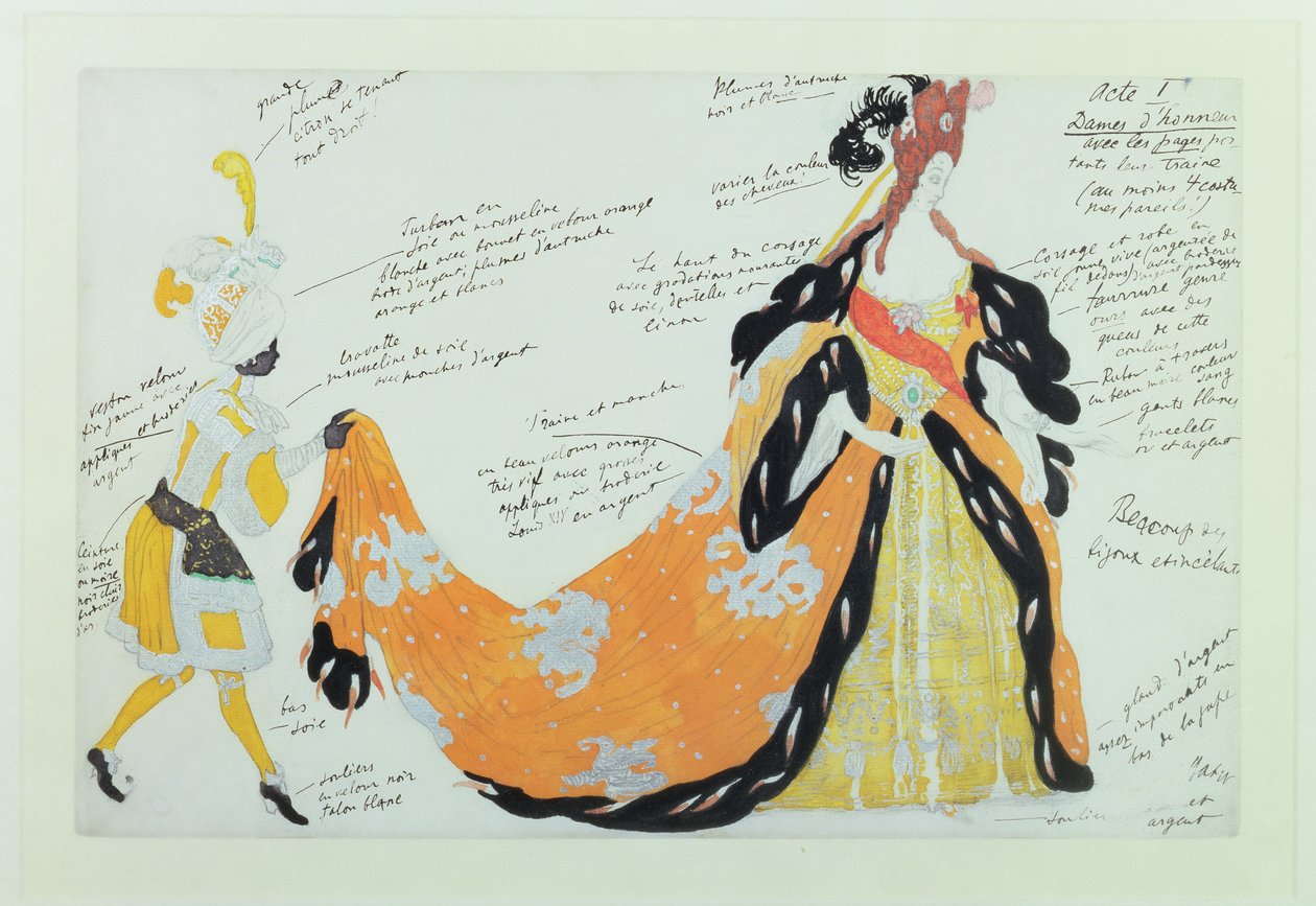 Kostym för Lady and her Page, för Diaghilev-balett (wc) av Leon Bakst